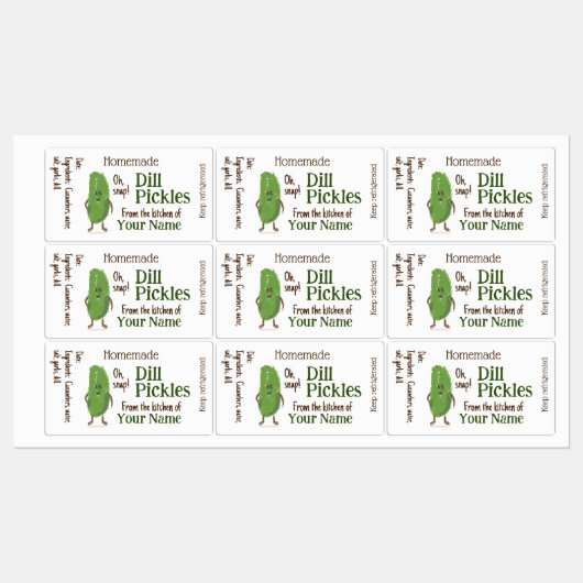 Gepersonaliseerde dille augurken grappige komkomme labels (Vel)