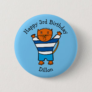 Gepersonaliseerde Dillon de kat Happy Birthday Ronde Button 5,7 Cm
