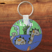 Gepersonaliseerde Dinosaur-kinderen Sleutelhanger (Voorkant)