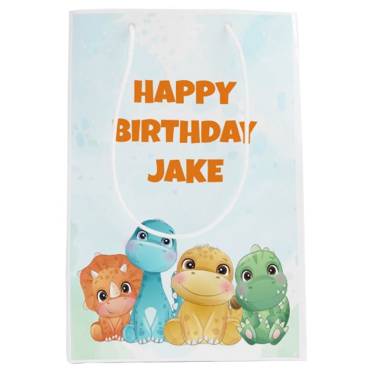 Gepersonaliseerde Dinosaur Party Gift Bag Medium Cadeauzakje (Voorkant)