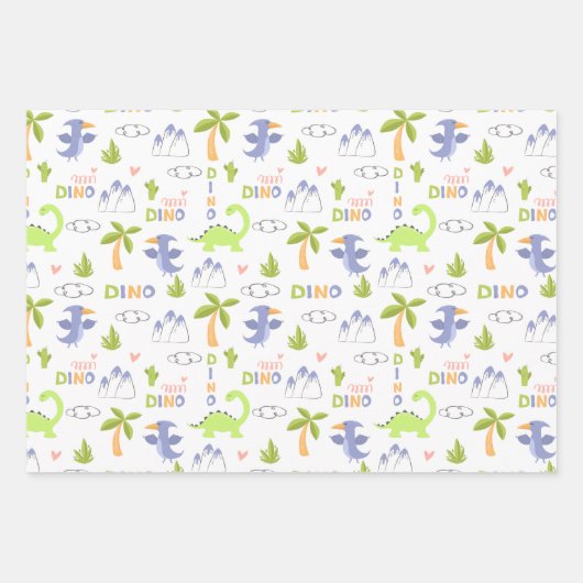 Gepersonaliseerde Dinosaur White en Green Kinderen Inpakpapier Vel (Voorkant)
