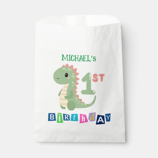 Gepersonaliseerde Dinosaurus 1e Verjaardag Feest F Bedankzakje (Voorkant)