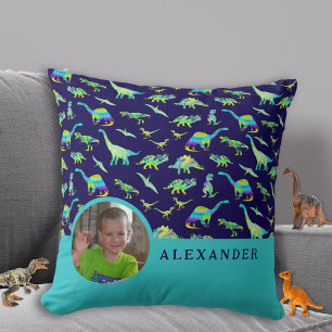 Gepersonaliseerde Dinosaurus Blauw Sierkussen