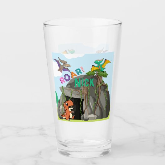 Gepersonaliseerde dinosaurus en vrienden glas (Voorkant)