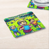 Gepersonaliseerde Disc Golf Boy's verjaardag Vierkante Kartonnen Onderzetter (Schuin)