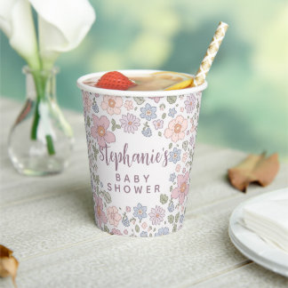 Gepersonaliseerde Ditsy Bloemen Baby shower Papier Papieren Bekers