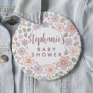 Gepersonaliseerde Ditsy Floral Baby shower 6" Badg Ronde Button 6,0 Cm