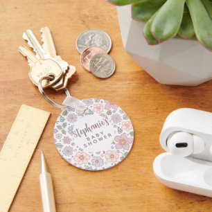 Gepersonaliseerde Ditsy Floral Baby shower Sleutel Sleutelhanger