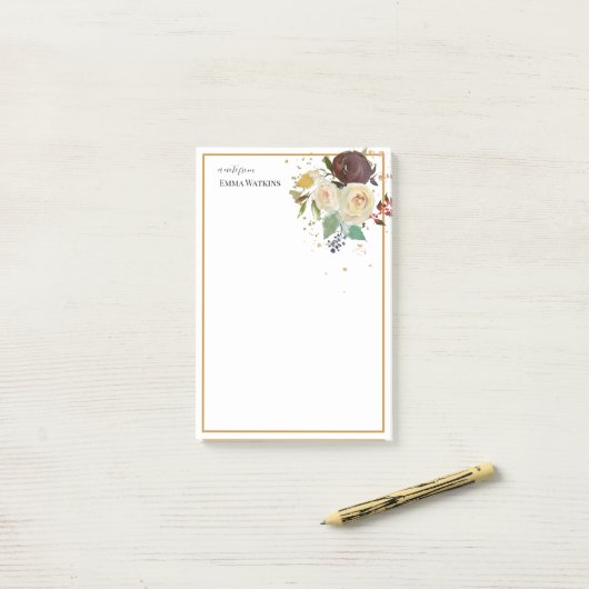 Gepersonaliseerde docent grenst aan herfst Rozen Post-it® Notes (Op bureau)