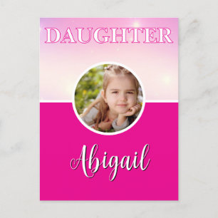 Gepersonaliseerde dochter foto en naam Hot Pink Briefkaart