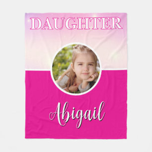 Gepersonaliseerde dochter foto en naam Hot Pink Fleece Deken