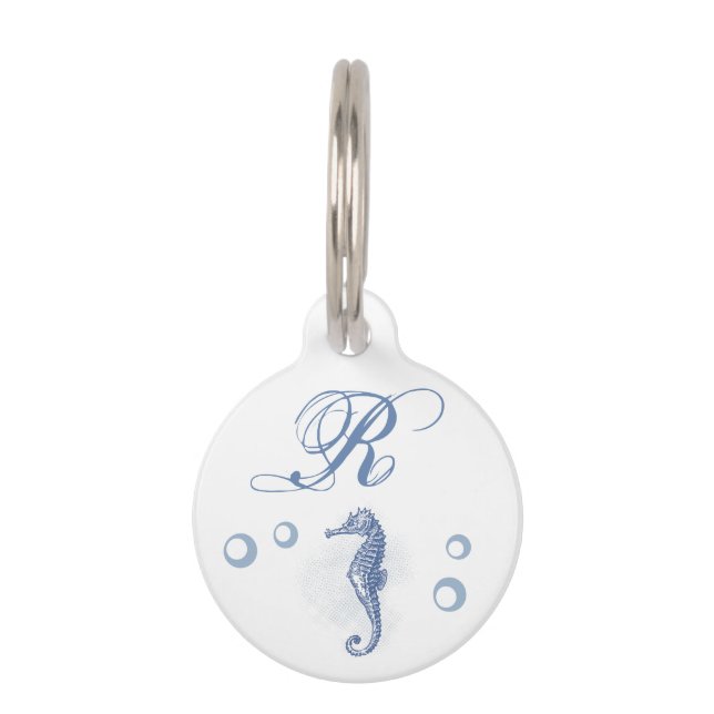 Gepersonaliseerde Dog ID Label Seahorse Ocean Beac Huisdierpenning (Voorkant)