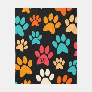 Gepersonaliseerde Dog Paw Print Monogram Hondenlie Fleece Deken