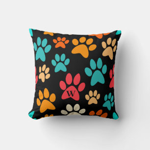 Gepersonaliseerde Dog Paw Print Monogram Hondenlie Kussen