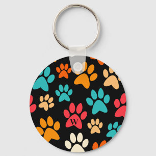 Gepersonaliseerde Dog Paw Print Monogram Hondenlie Sleutelhanger