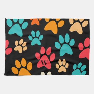 Gepersonaliseerde Dog Paw Print Monogram Hondenlie Theedoek