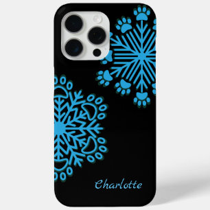 Gepersonaliseerde Dog Paw Sneeuwvlok Blauw & Zwart iPhone 15 Pro Max Hoesje