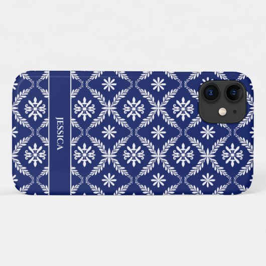 Gepersonaliseerde donkerblauwe en witte geometrisc Case-Mate iPhone case (Achterkant (horizontaal))