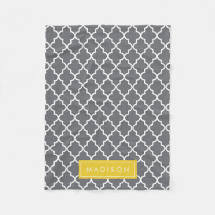 Gepersonaliseerde donkergrijze en gele viervoeter fleece deken