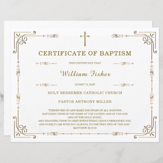 Gepersonaliseerde doopcertificaat Sjabloon bewerkb (Voorkant / Achterkant)