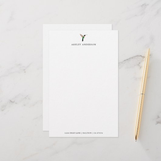 Gepersonaliseerde, door rotswerende Hummingbird Briefpapier (Voorkant / Achterkant in situ)