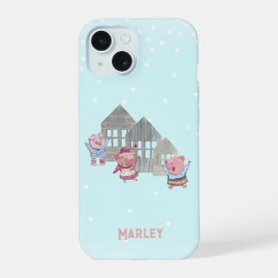 Gepersonaliseerde Drie Biggetjes met hun Huizen iPhone 15 Hoesje