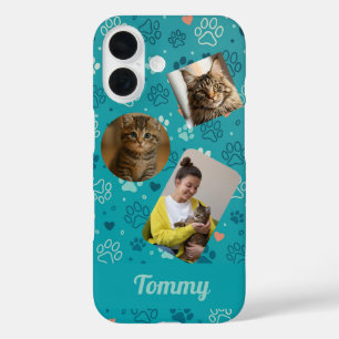 Gepersonaliseerde Drie Foto Collage & Naam Telefoo iPhone 16 Hoesje