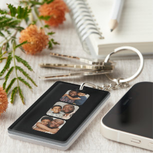 Gepersonaliseerde drie foto's en tekst sleutelhanger