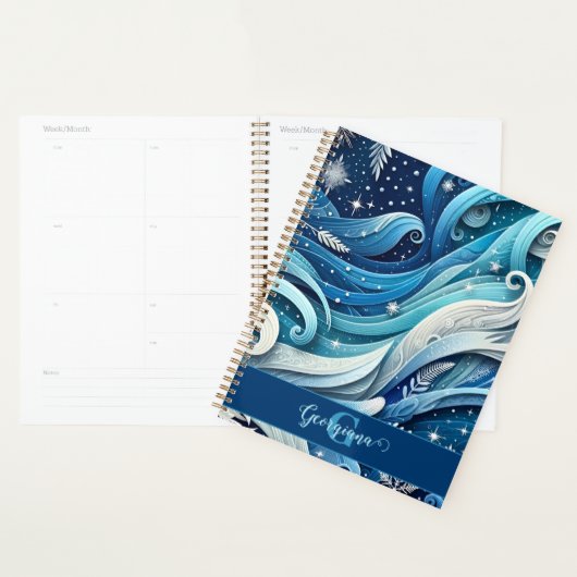 Gepersonaliseerde Dromerige Blauwe en Frosty Winte Planner (Display)