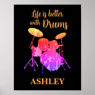 Gepersonaliseerde drummer Art Drum Kit Drumming Mu Poster