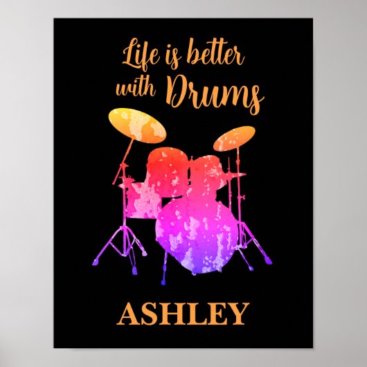 Gepersonaliseerde drummer Art Drum Kit Drumming Mu Poster (Voorkant)