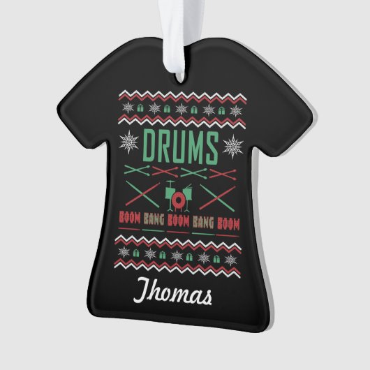 Gepersonaliseerde Drums Ugly KerstSweater Ornament (voorkant)