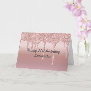 Gepersonaliseerde Druppelende Glitter Roze Goud Kaart