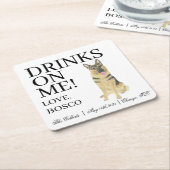 Gepersonaliseerde Duitse herder bruiloft Vierkante Kartonnen Onderzetter (Schuin)