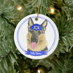 Gepersonaliseerde Duitse Herder Hond Chanoeka Keramisch Ornament