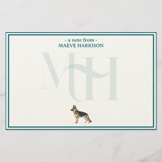 Gepersonaliseerde Duitse Herder Note Monogram Briefpapier (Voorkant)