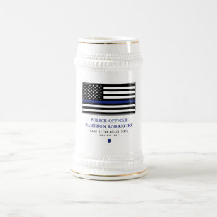 Gepersonaliseerde dunne blauwe lijn politieagent v bierpul