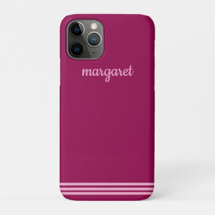Gepersonaliseerde Dusky Maroon w / Roze Strepen iPhone 11 Pro Hoesje