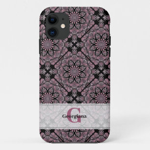 Gepersonaliseerde Dusky Roos Bloemen Fronds Mandal iPhone 11 Hoesje