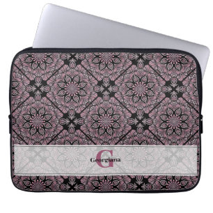 Gepersonaliseerde Dusky Roos Bloemen Fronds Mandal Laptop Sleeve