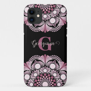 Gepersonaliseerde Dusky Roos Boho Floral Dot Manda iPhone 11 Hoesje