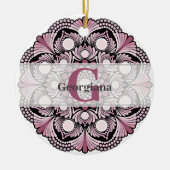 Gepersonaliseerde Dusky Roos Boho Floral Dot Manda Keramisch Ornament (Voorkant)
