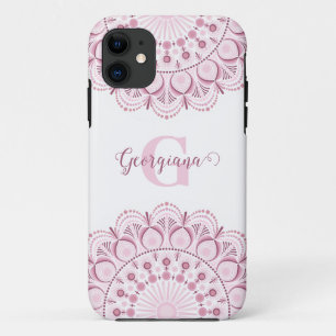 Gepersonaliseerde Dusky Roos Confetti Lace Dot Man iPhone 11 Hoesje