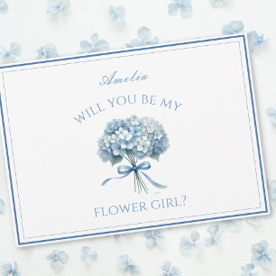 Gepersonaliseerde Dusty Blue Hydrangea Bow Bloemen Kaart