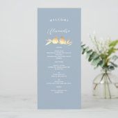 Gepersonaliseerde Dusty Blue Wedding Menu (Staand voorkant)