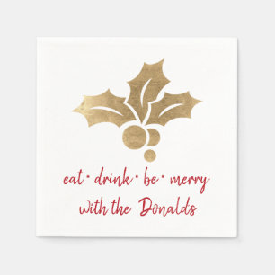 Gepersonaliseerde Eat Drink Be Merry Red Gold Star Servet