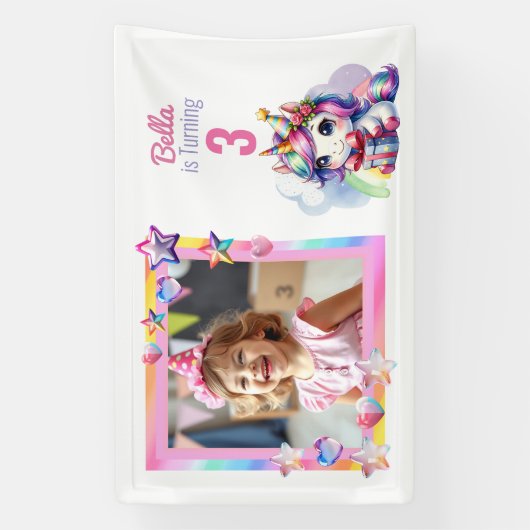 Gepersonaliseerde eenhoorn en de verjaardag van he spandoek (Verticaal)
