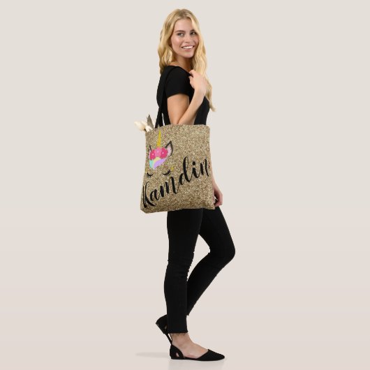 Gepersonaliseerde eenhoorn gouden glitter Canvas t Draagtas (Op model)