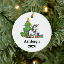 Gepersonaliseerde eenhoorn kerstversiering keramisch ornament