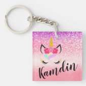 Gepersonaliseerde eenhoorn ombre glitter Sleutelha Sleutelhanger (Voorkant)